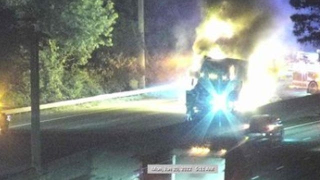 Truck catches fire, pedestrian killed in 2 crashes on I-285