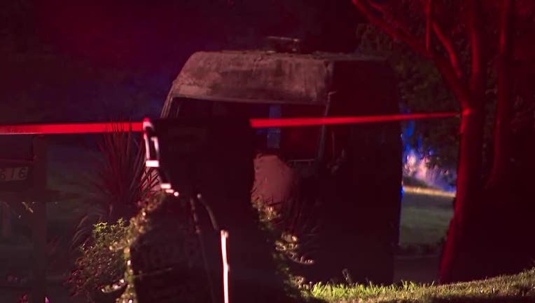 Police investigate a death after a man was found in a burning vehicle on Mecklinburg Place in DeKalb County.