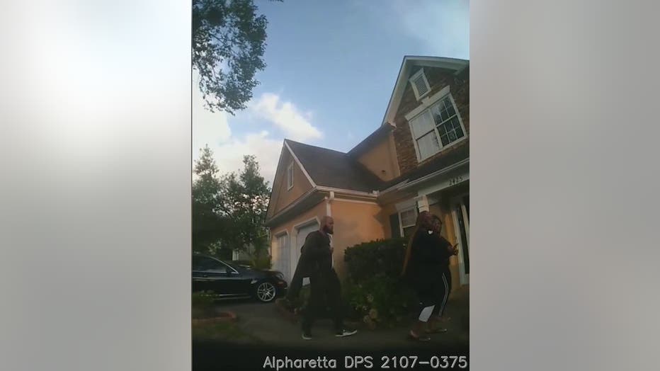 An image from body camera video released by Alpharetta police showing the arrest of Travis Moya on July 25, 2021.