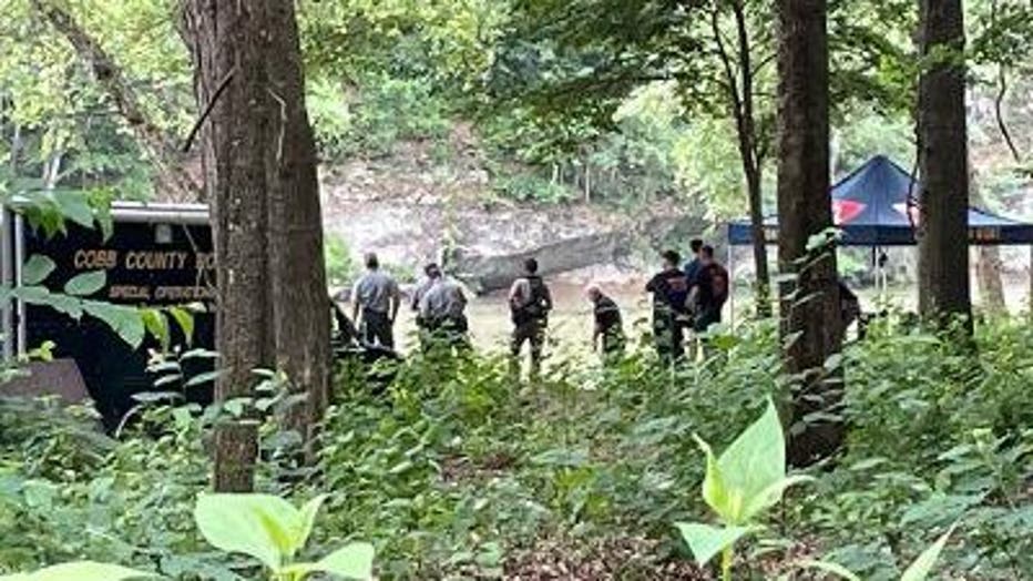 Crews search for the body of a man who was seen slipping under the water while swimming in the Chattahoochee River in Cobb County on June 6, 2022, and did not resurface.