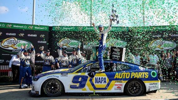Georgia native Chase Elliott claims first NASCAR Quaker State 400 win at Atlanta Motor Speedway