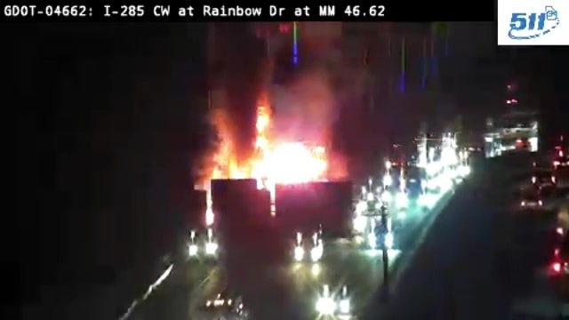 Massive semi-trailer truck fire shuts down multiple lanes of I-285