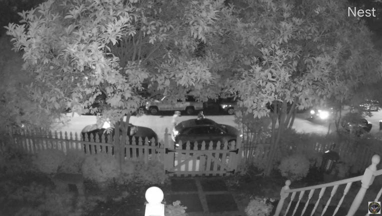 Home security cameras capture suspects allegedly breaking into cars.