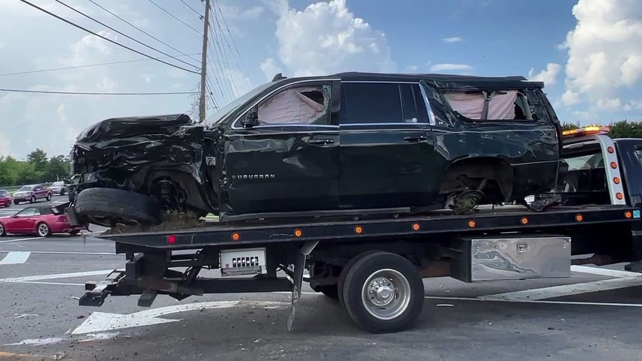 Multiple vehicles were damaged after a pursuit in Coweta County on July 5, 2022.