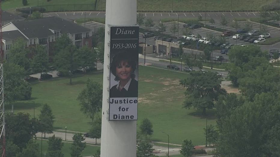 SKYFOX flew over Downtown on Tuesday where the Corey Tower showed a photo of Diane McIver, who was shot by her husband in 2016. The Billboard showed the years of her birth and death as wells as 