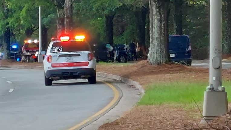 An Atlanta Police Department K-9 unit was driving in an unmarked car when it crashed Aug. 22, 2022, on Loop Road near East Point.