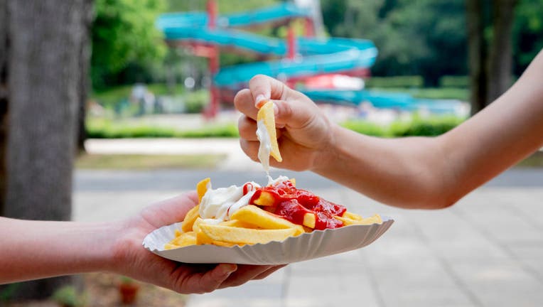 French fries in the outdoor pool