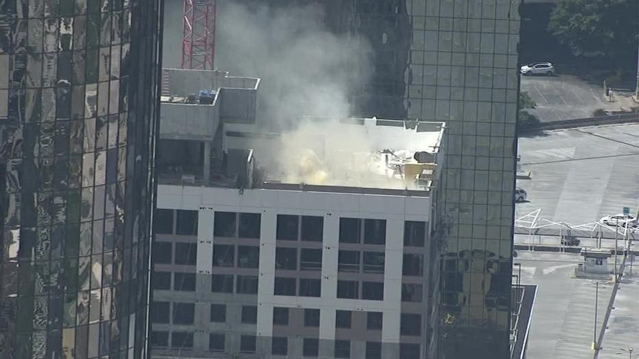 Smoke seen coming from a building in Downtown Atlanta on Aug. 31, 2022. 