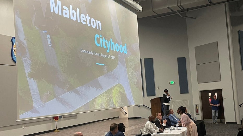 Residents of the proposed city of Mableton attend a town hall meeting addressing questions surrounding the upcoming vote on August 17, 2022.