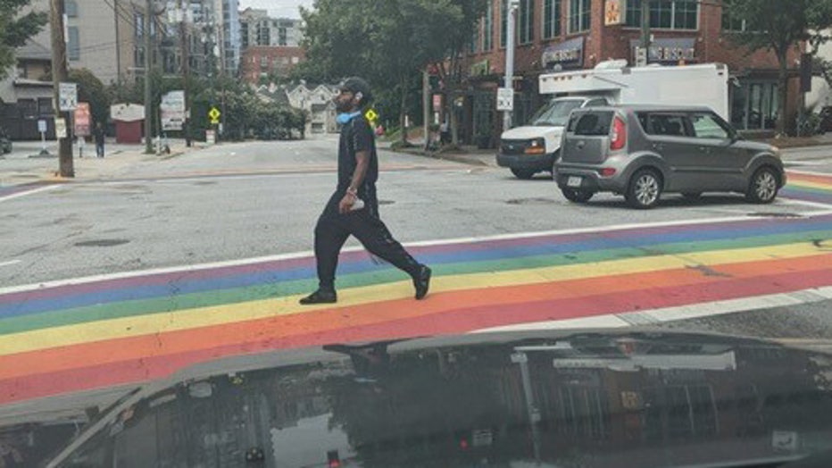 Police shared an image of a suspect wanted for vandalizing the Rainbow Crosswalk.