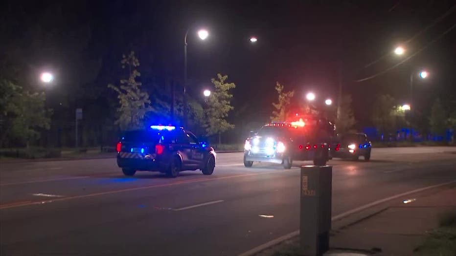 Police search for a home invasion suspect.
