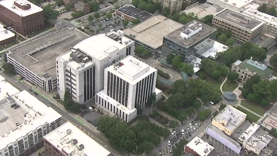 Outside the DeKalb County Courthouse following an evacuation on Thursday.