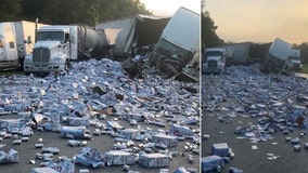 Coors Light cans spill onto I-75 in Brooksville after crash involving 5 semis, 1 pickup truck