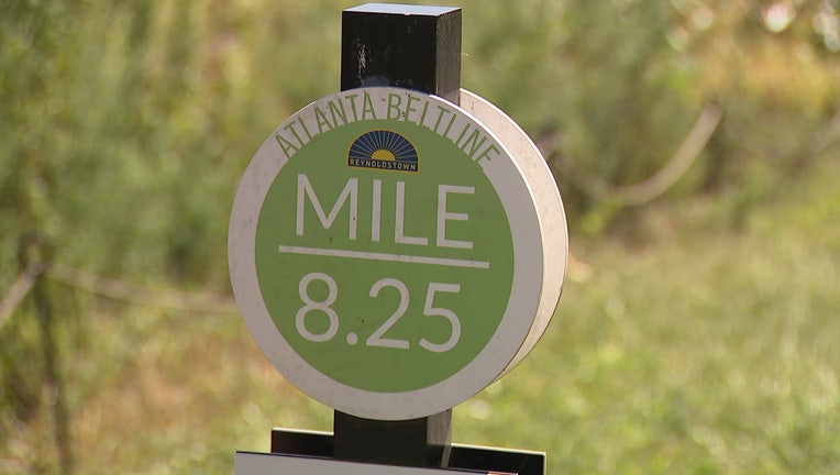 A mile marker on the Atlanta BeltLine.