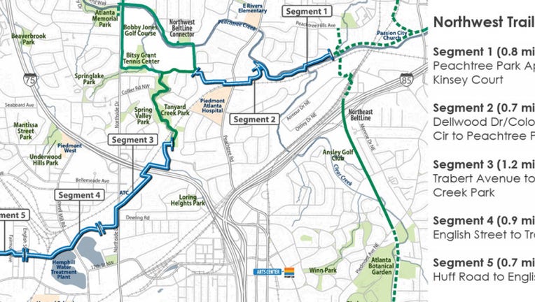 Atlanta BeltLine Northwest Trail prioritized alignments as of August 30, 2022.