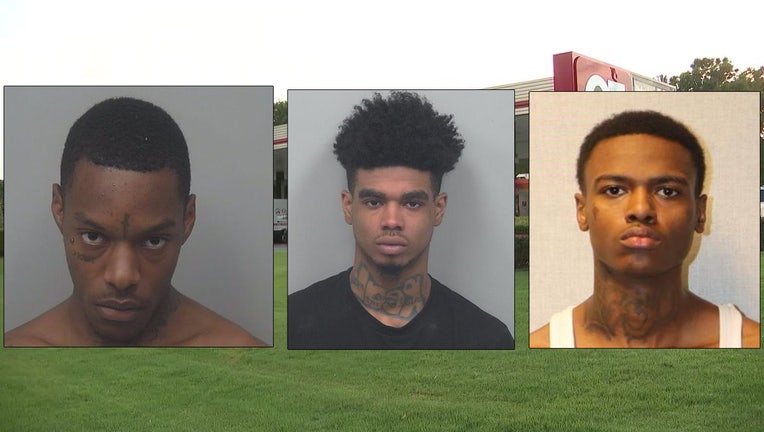 From left, David Jarrad Booker, Josiah Hughley and Miles Collins charged with aggravated assault, murder at a Peachtree Corners QuikTrip.