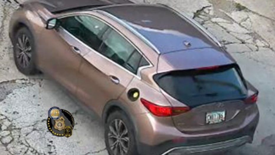 Police said a shooting suspect was dropped off by someone driving a tan or copper Infinity QX30 with a Georgia license plate: CNV 1786. 