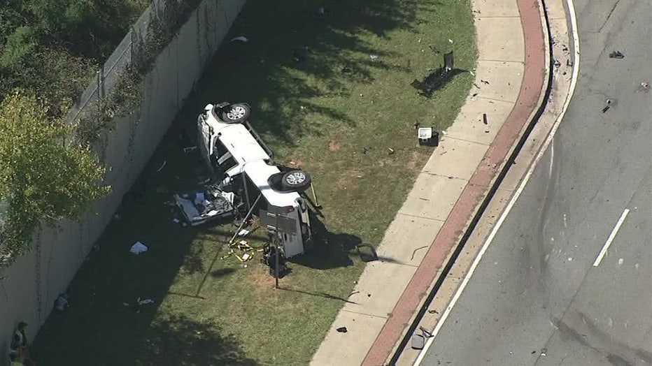 A 2021 GMC Sierra damaged in a car crash on Sept. 26 on Cobb Parkway.