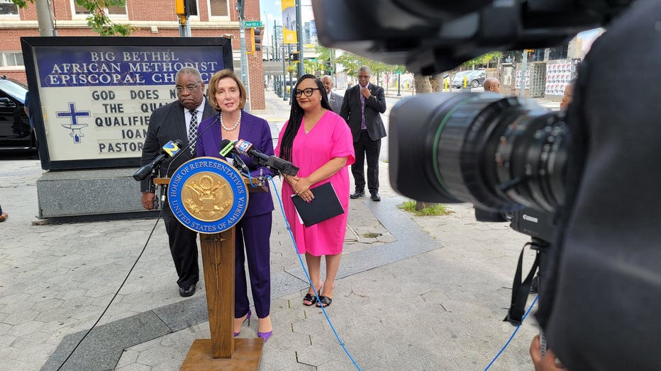 U.S. House Speaker Nancy Pelosi appears with Rep. Nikema Williams in Atlanta (Credit: Jim Zorn/FOX 5).