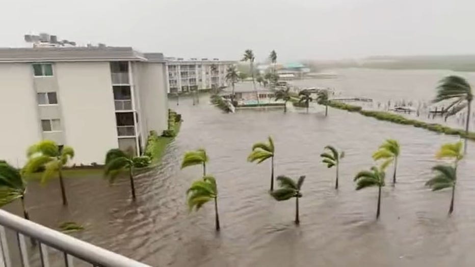 A screengrab from footage posted to Twitter shows flooding in Naples, Florida, around 1 p.m. on Sept. 28, 2022, ahead of Hurricane Ian landfall. Credit: @Chad71777859 via Storyful