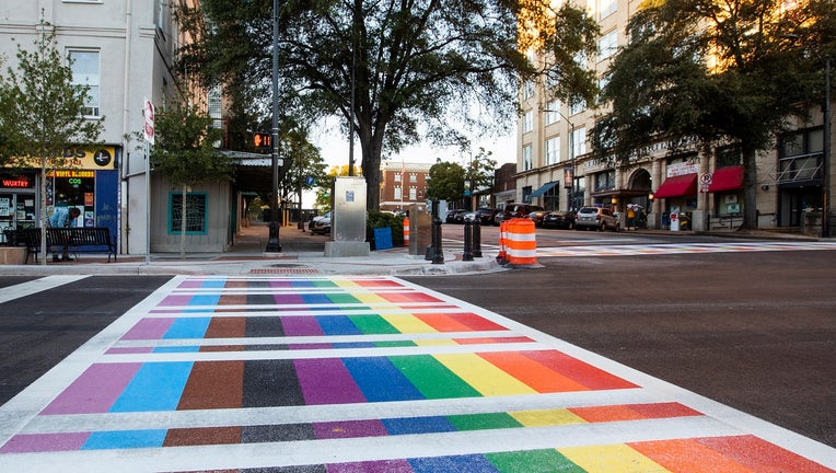 A rainbow crosswalk has been installed at the intersection of College Avenue and Clayton Street in downtown Athens on Oct. 4, 2022.