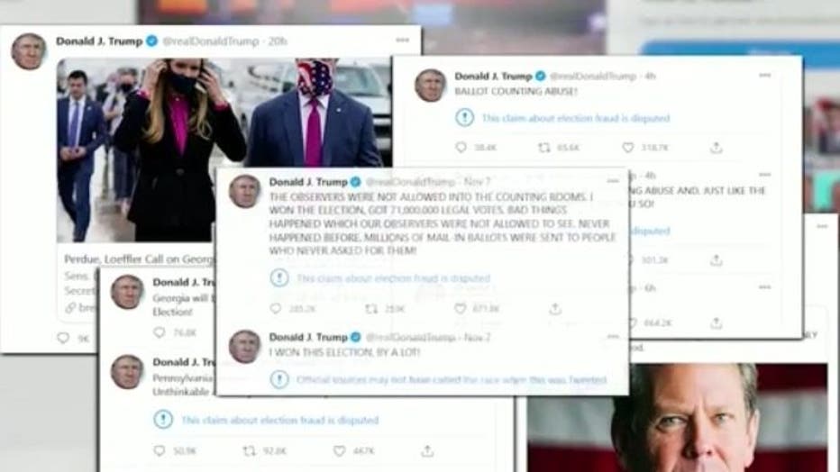 A montage of tweets by President Donald Trump following the election of Joe Biden on Nov. 3, 2020.
