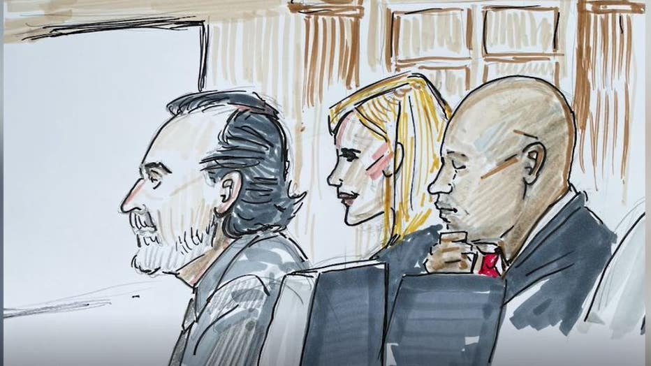 An artist's sketch from inside a federal courtroom during the trial of suspended Clayton County Sheriff Victor Hill on Oct. 12, 2022.