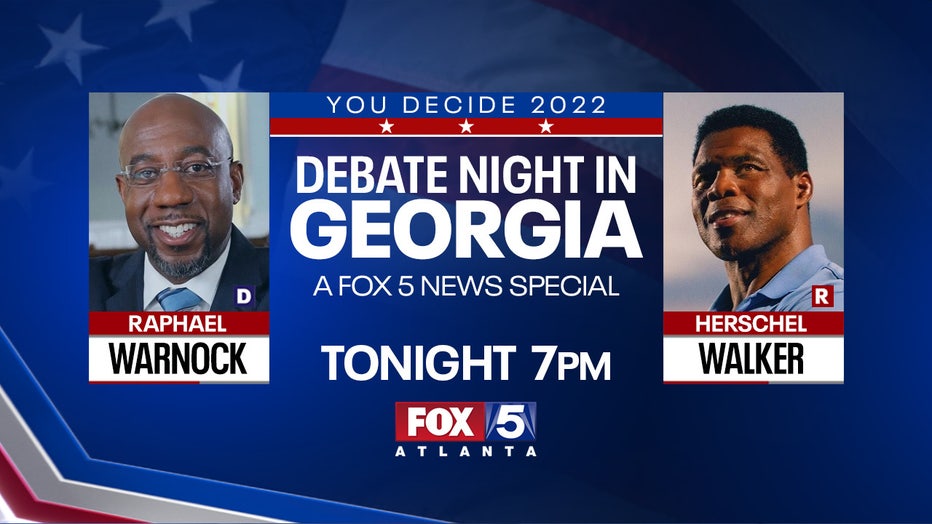 U.S. Sen. Raphael Warnock and Republican challenger Herschel Walker will square off for the first and only time tonight at 7 p.m.. Watch on fox5atlanta.com.