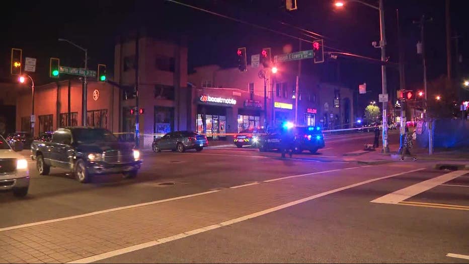 Police shut down a section of Martin Luther King Jr. Boulevard in Atlanta Friday night.