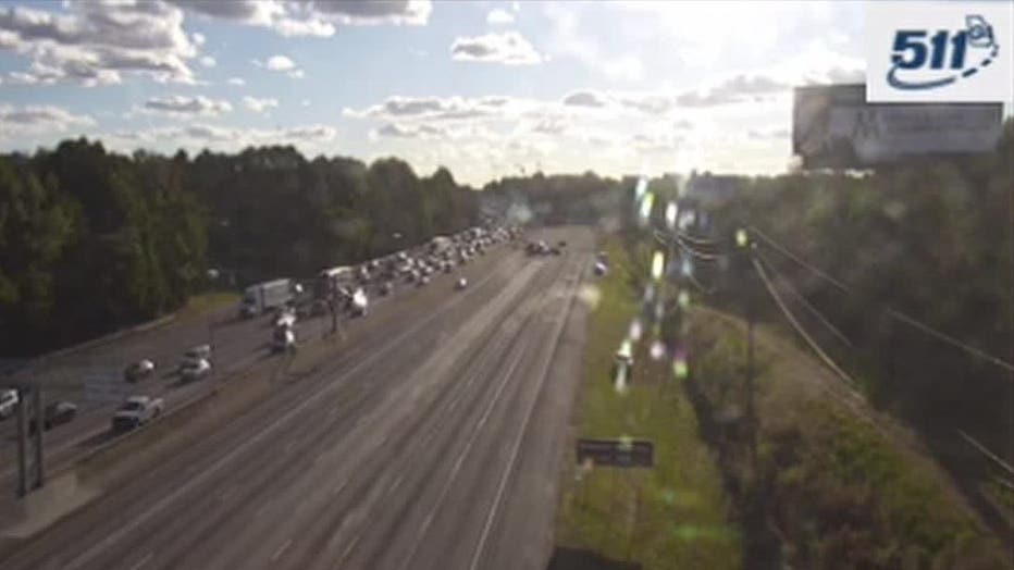 All lanes of traffic along I-85 SB in Gwinnett County was routed off the highway after a deadly road rage crash on Oct. 18, 2022.
