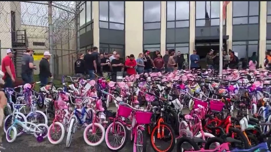 About 250 bikes sit at the Coweta County Sheriff’s Office after The Great Bike Build Off in 2021.