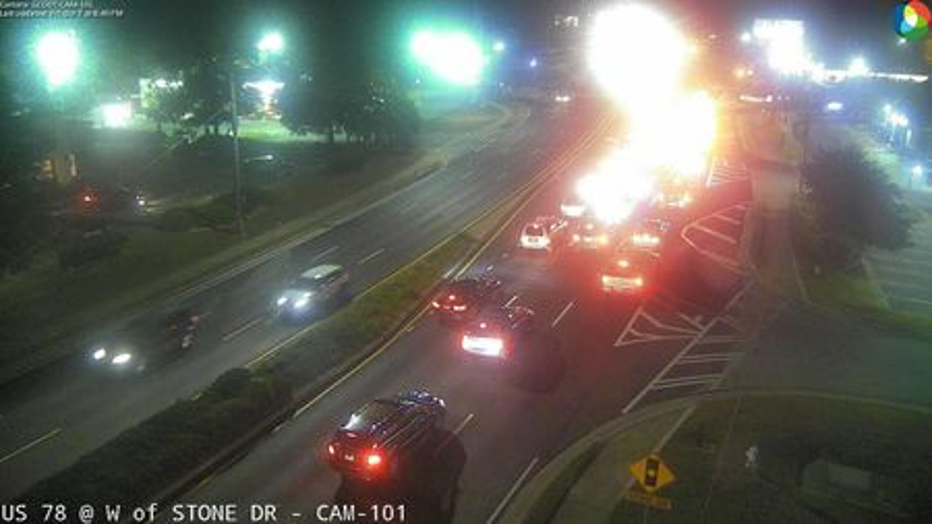 This traffic camera shows a back up caused by a homicide investigation in the 5100 block of U.S. 78 in Gwinnett County on Oct. 7, 2022.