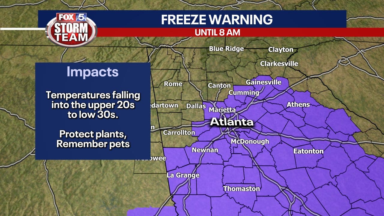 Freeze Warning issued for portion of metro Atlanta, warming centers opening