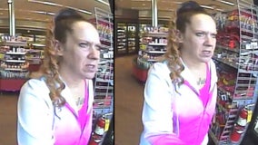 Police searching for suspect accused of stealing credit card from car, using it for gas