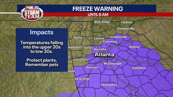 Freeze Warning issued for portion of metro Atlanta, warming centers opening