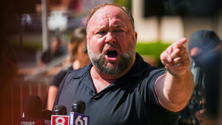 497ae995-Alex Jones Speaks To The Media Outside The Sandy Hook Trial In Waterbury, Connecticut