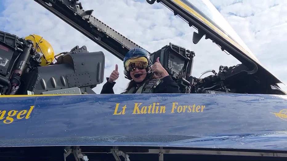 Fayette County Teacher of the Year in the cockpit of a U.S. Navy Blue Angels fighter jet.