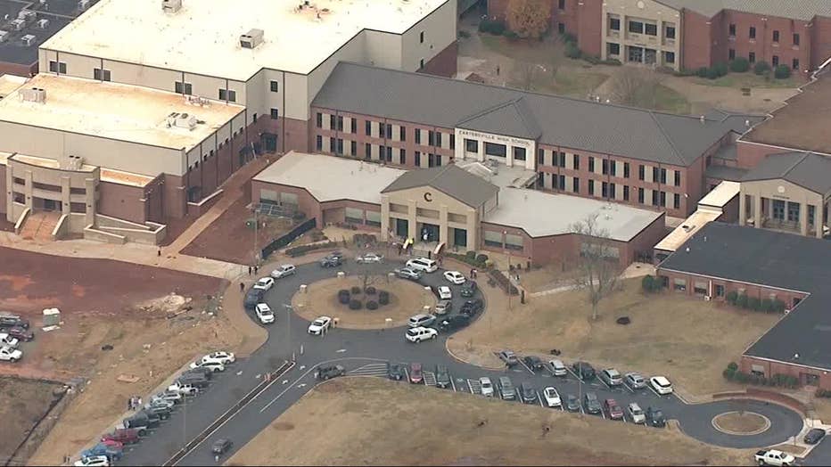 Police presence outside Cartersville High School on Nov. 30, 2022.