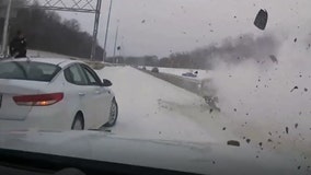 Watch: Quick-thinking Ohio police officer dodges vehicle sliding on icy highway