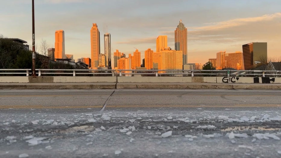 Ice on Atlanta's Jackson Street Bridge on Dec. 26, 2022.