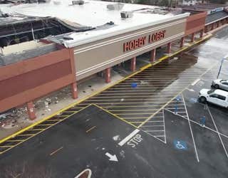 SKYFOX Drone flies over the Hobby Lobby in Griffin after a tornado tore through the area on Jan. 12, 2023.