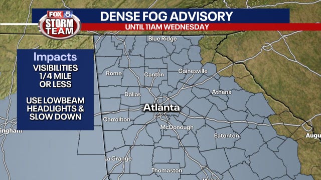 Dense fog could impact Wednesday morning's commute