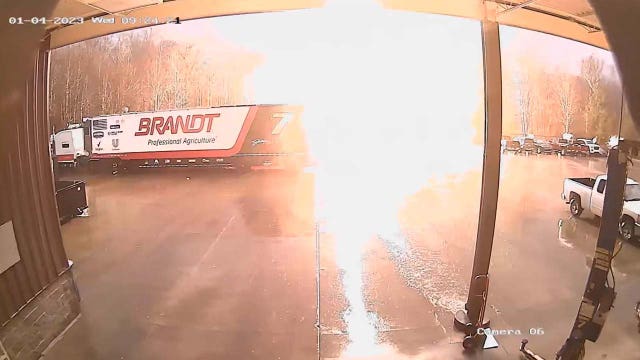 Sparks fly when truck is struck by lightning in North Carolina, video shows