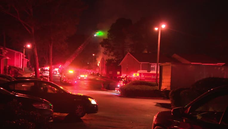 A fire at an apartment complex on Meadowood Drive in Stonecrest on Jan. 28, 2023.