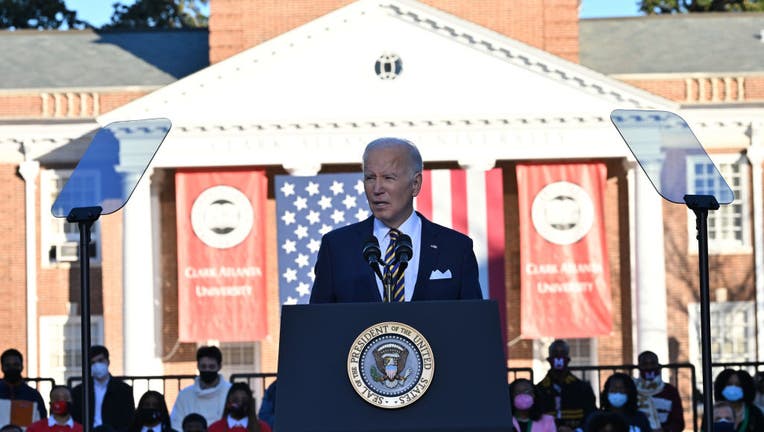 ATLANTA, USA - JANUARY 11: President Joe Biden and Vice President Kamala Harris speak to the American people about constitutional voting rights in Atlanta, GA, on January, 11, 2022 United States . (Photo by Peter Zay/Anadolu Agency via Getty Images)