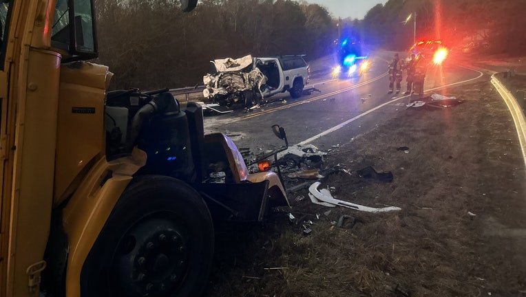 Hamilton Mill Road closed at Bart Johnson Road while officers investigated a school bus crash.