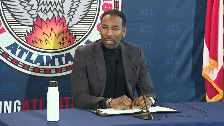 Atlanta Mayor Andre Dickens holds a press conference on his first year on Feb. 1, 2023.
