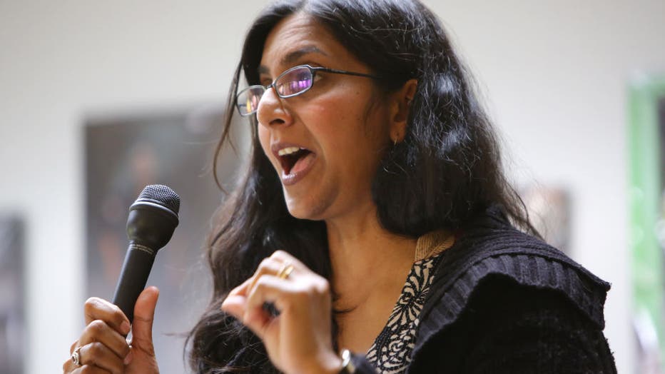 District 3 incumbent Kshama Sawant speaks during a candidate forum hosted by the King County Young Democrats, Sunday, April 28, 2019 at the Washington State Labor Council. (Genna Martin, Seattlepi.com)