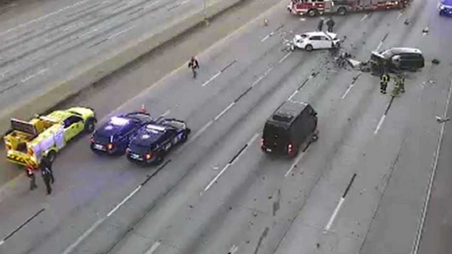 This image from a Georgia Department of Transportation camera along I-20 near Boulevard shows a deadly head-on crash in Atlanta on Jan. 4, 2023.