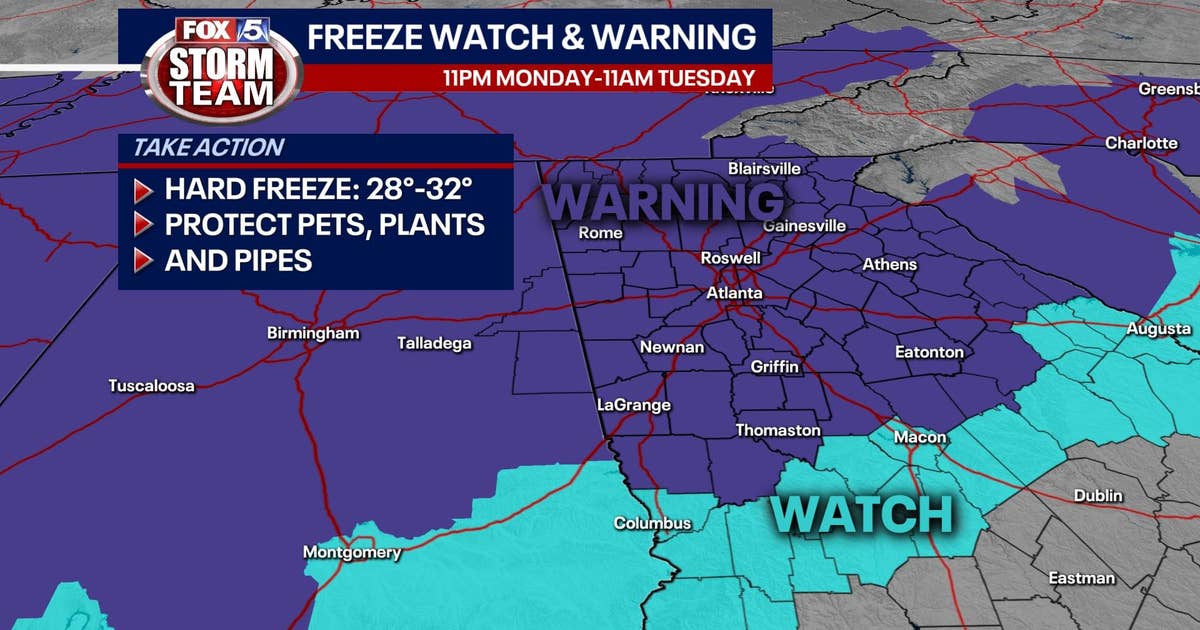 Freeze Warning for north Georgia until Tuesday morning | FOX 5 Atlanta